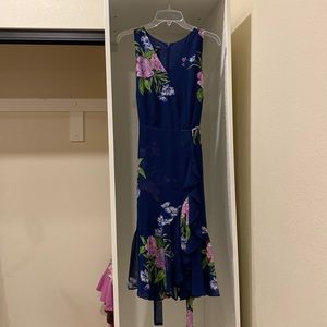 Talbots navy blue sleeveless belted maxi dress
